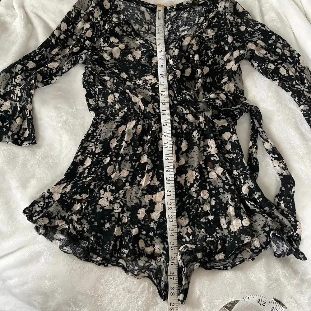 Free People Black and Cream Patterned Romper Shorts